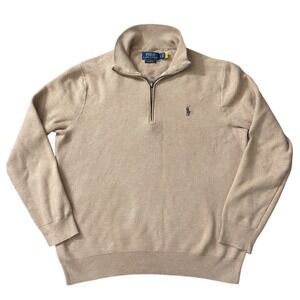 Polo Ralph Lauren Mens Tan Pima Cotton Quarter Zip Sweater Large Beige Pullover